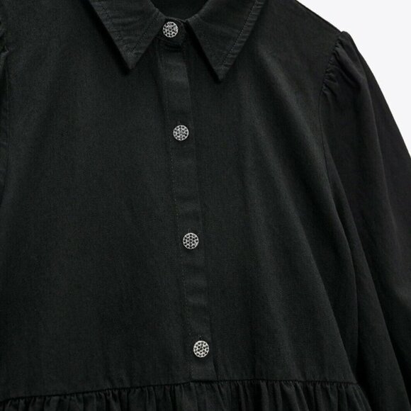 Zara Black Tiered Shirt Dress with Long Sleeves - Size Small NEW WITH TAG! - Picture 5 of 6